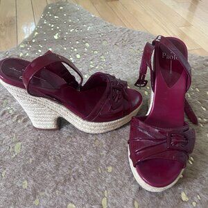 Red Patent Leather Sandals with Espadrille Heel and Platform